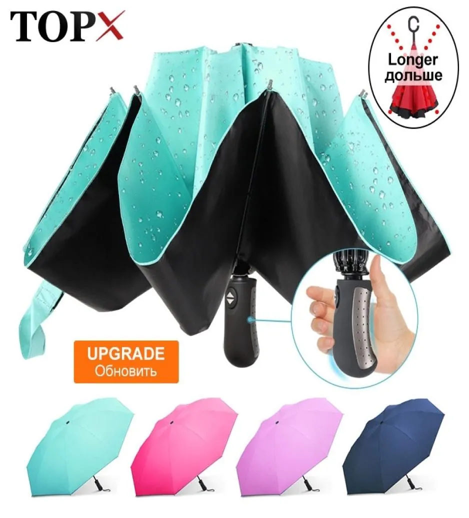 Parapluie inversé entièrement automatique pour femmes et hommes, coupe-vent, 3 plis, grand revêtement noir, parapluie de soleil, à la mode en plein air, 2103205011733