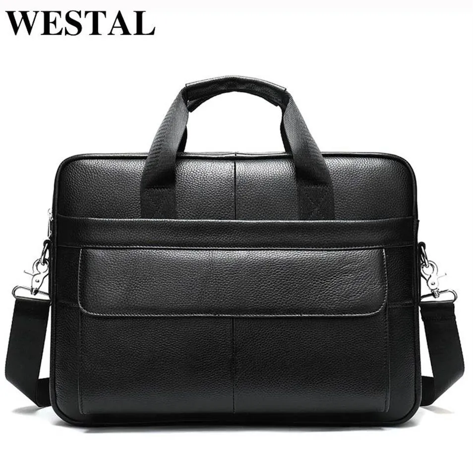 Sacs de service pour hommes Westal pour hommes, sacs de bureaux en cuir véritable pour hommes pour homme Messenger en cuir ordinateur d'ordinateur portable pour document Brie293s