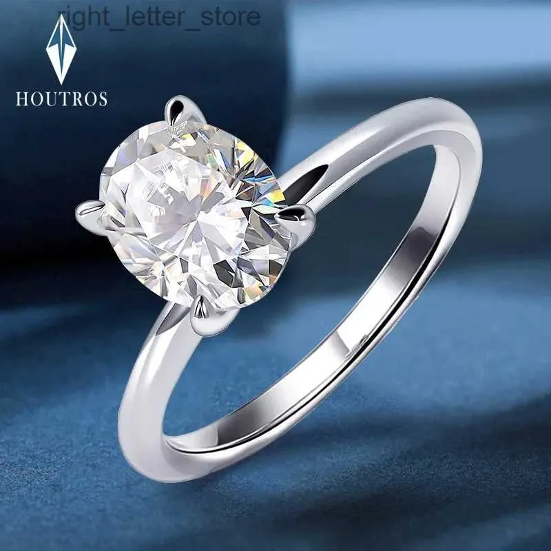 Med sidogenar Houtros 3ct oval cut Moissanite vigselring för kvinnor 925 Sterling Silver D VVS1 Lab Created Diamond Engagement Band Rings Gra YQ231209