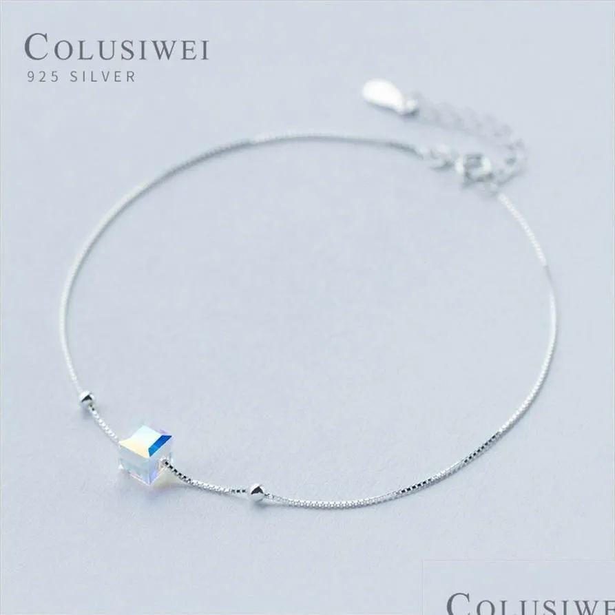 Bracelets de cheville Colusiwei véritable 925 Sterling cristal Cube Sier cheville pour femmes bracelet de charme de jambe cheville pied accessoires Fashion253V Dro Dh0Mn