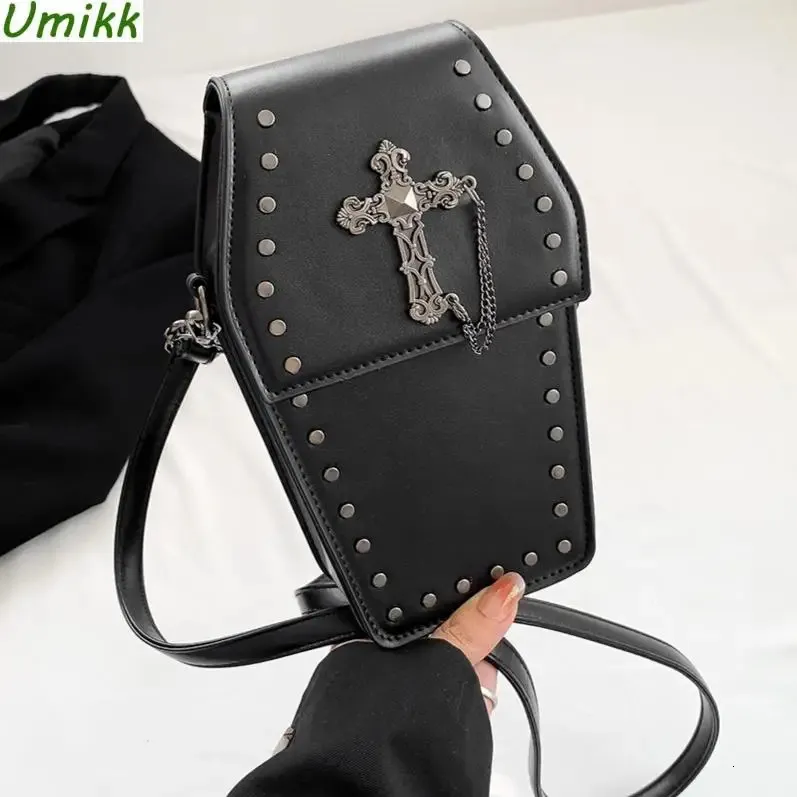 Evening Bags Novely Coffin Shape Purses Halloween Cartoon Gothic Crossbody Bags Pu Leather Women's Cell Telefon Bag Cosplay Lolita Satchel 231208