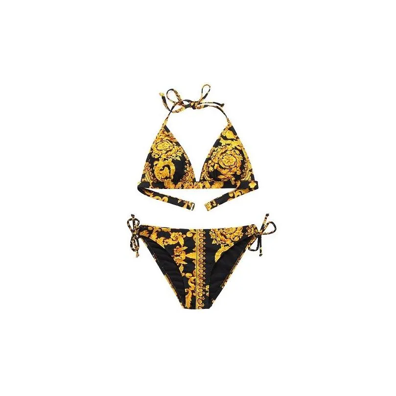 Swim Wear Gold Printing New Women s Designer 2 Piece Swimsuit Crop Top Beach Y Bikini BH Set Classical Pattern Bathing Suit badkläder DH1Z0