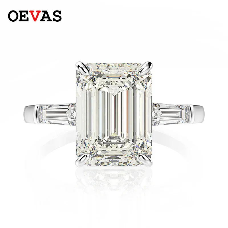 Anéis de casamento Oevas 925 Sterling Silver Emerald Cut Criado Gemstone Casamento Noivado Diamantes Anel Fine Jewelry Presentes Atacado 231208