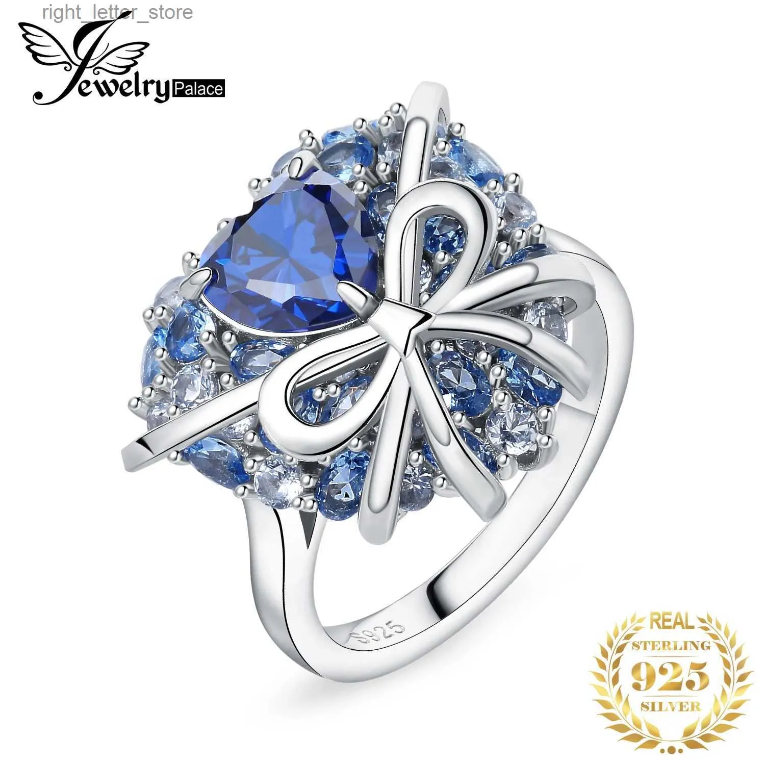 Met zijstenen JewelryPalace nieuwe collectie hartboog 5ct blauwe edelsteen gemaakt blauwe spinel 925 sterling zilveren cocktailring voor vrouw meisje YQ231209