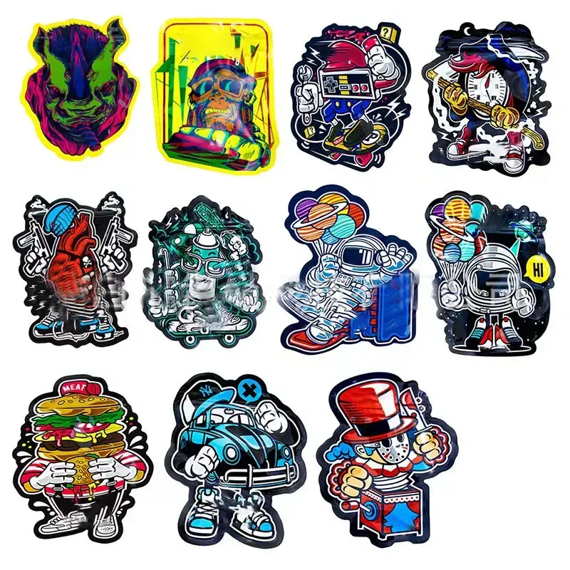 Cartoon 3.5g Reusable Mylar Bag Waterproof Plastic POUCH Spice Powder Ziplock Bags Laser Storage Package Pouches Robot Shape