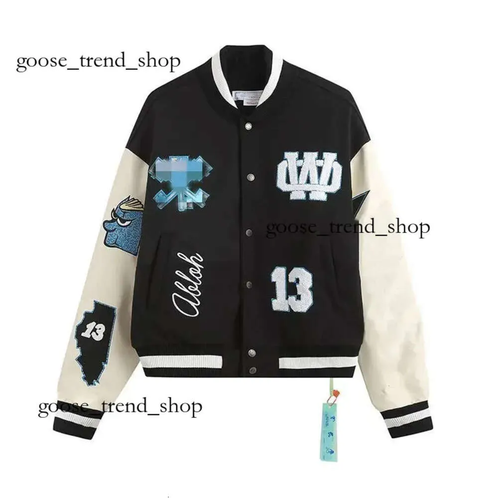Men s Off White Varsity Jacket Vintage Baseball Hip Hop Loose Windbreaker 2024