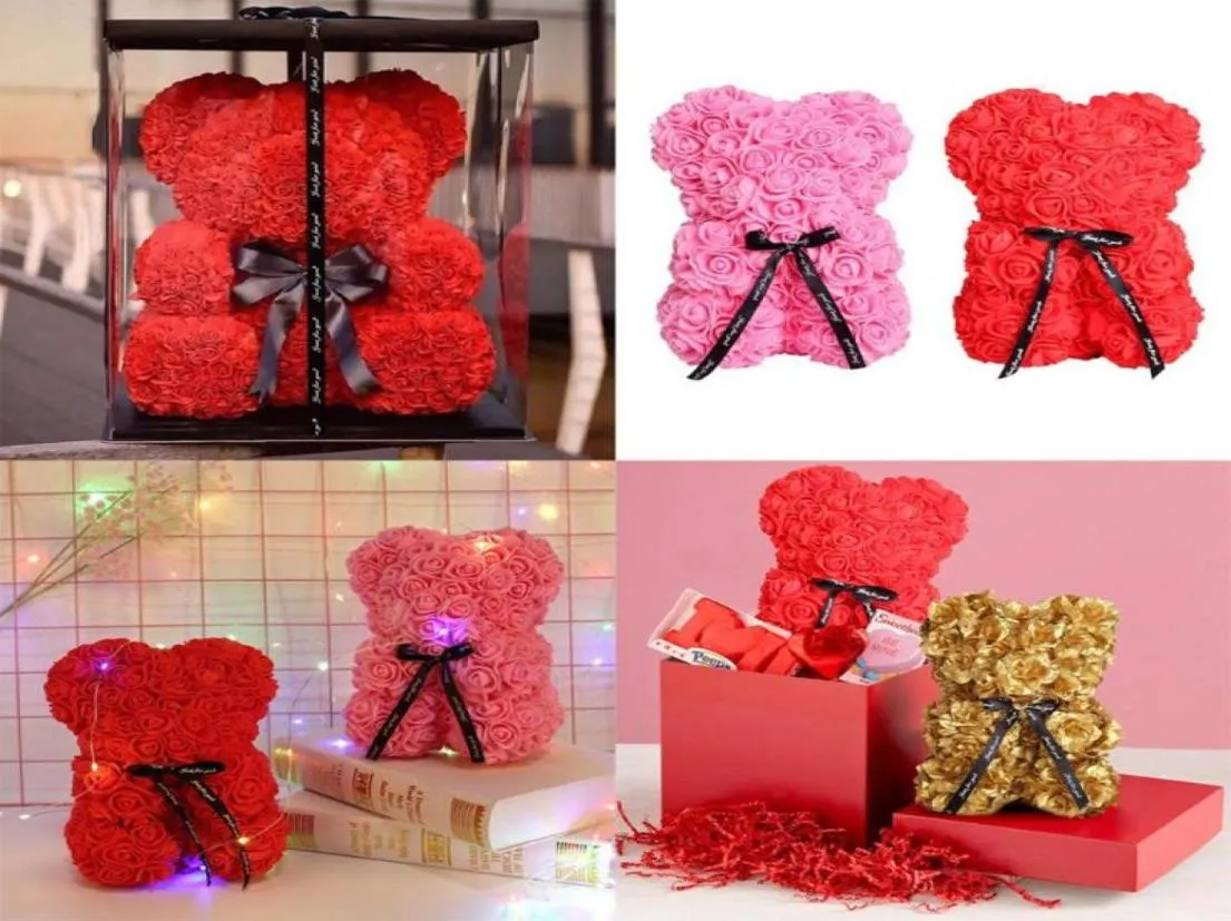 DIY 25 cm Teddy Rose Bear med Box Artificial PE Flower Bear Rose Valentine039S Day For Girl Girlfriend Women Wife Mor039S Day6089370