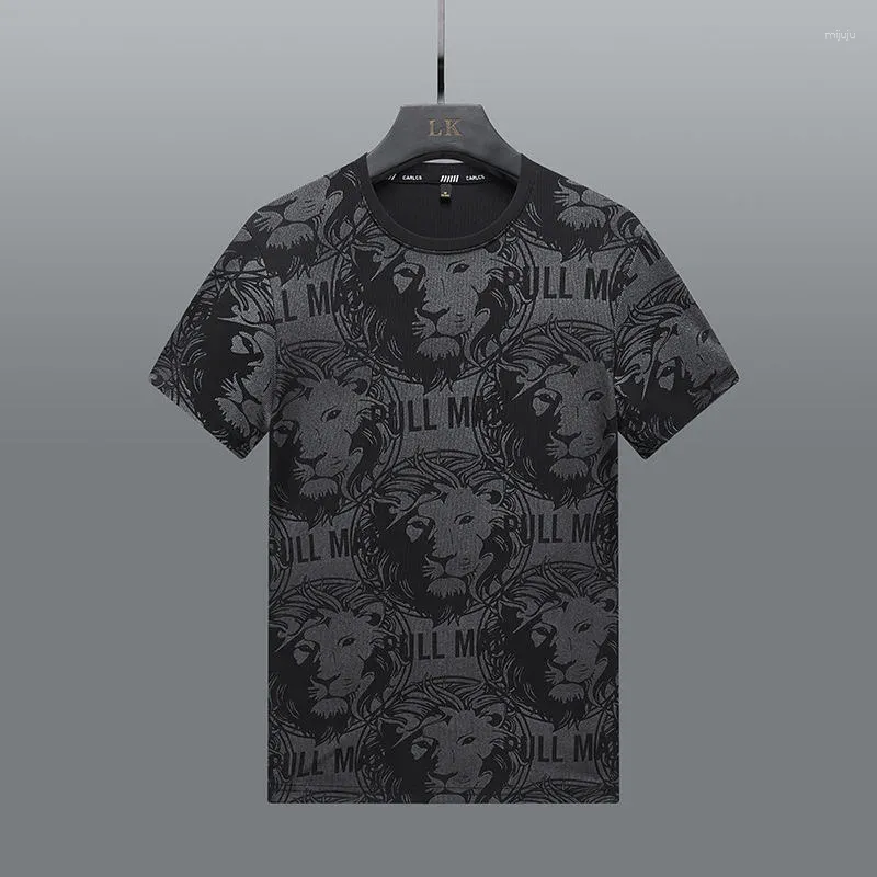 T-shirt da uomo 2023 Estate Seta del ghiaccio a maniche corte Stampa Leone T-shirt traspirante versatile di alta qualità