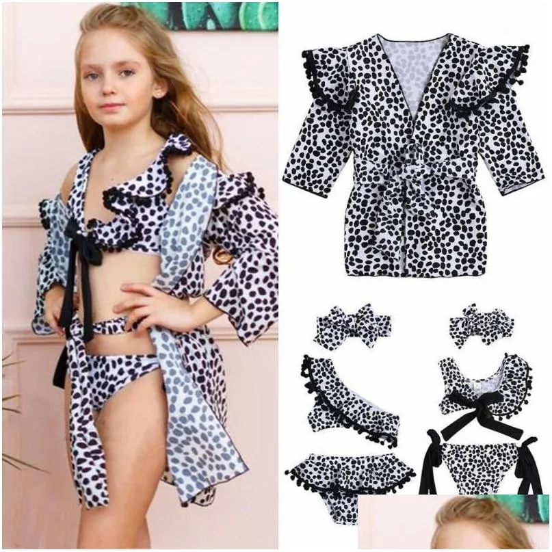 Kinderbadmode Mode Kinderen Baby Meisjes Luipaardprint Bikini Cape Jas Badpak Strandkleding Apart badpak X1 Drop Delivery Sp Dhbld