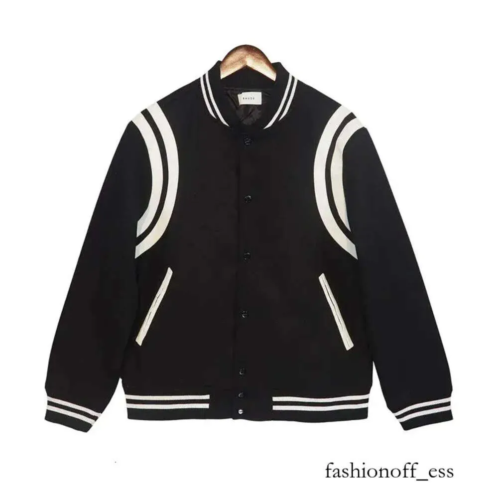 Rhude Double White Stripe Patchwork Color Contrast Jacket Män och kvinnors ulljacka Baseballjacka Fashion Button Jacket 847 879