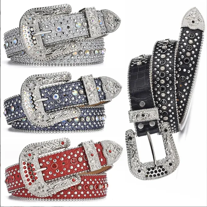 Designer Bb Simon Belts Cintura con diamanti lucenti alla moda Nero Blu Bianco Multicolor con strass scintillanti come regalo