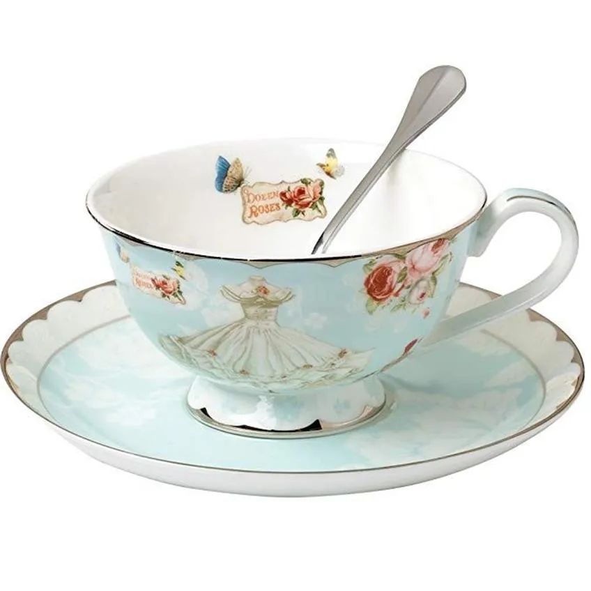 TEACUP OCH FEACER OCH SPOON SETS VINTAGE ROYAL BEN CHINA TEA CUPS ROSE Flower Blued Set 7-oz227f