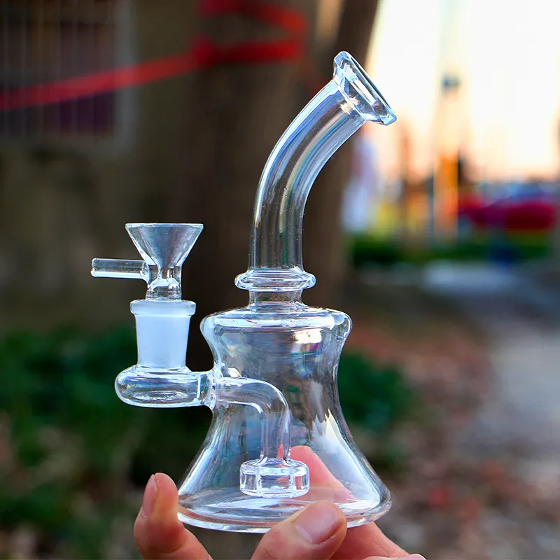 Verre cou plié Dab plate-forme Mini bécher Base Bong verre fumer tuyau narguilé plate-forme pétrolière pomme de douche Perc avec bol ou Banger de 14mm