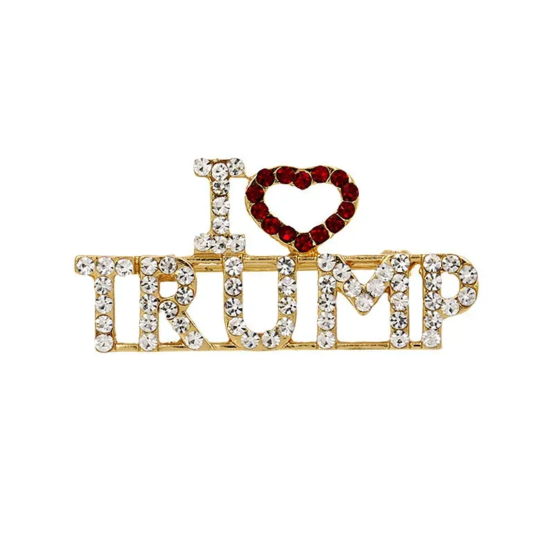 I LOVE TRUMP Rhinestones Brooch Pins Crafts For Women Glitter Crystal Letters Pins Coat Dress Jewelry Brooches