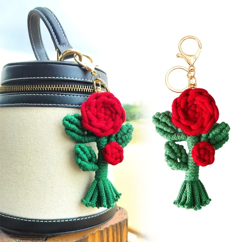 Ретро ручной работы брелки с подвеской в виде розы женские элегантные плетеные цветы брелоки женские сумки подвески подвесные украшения подарки