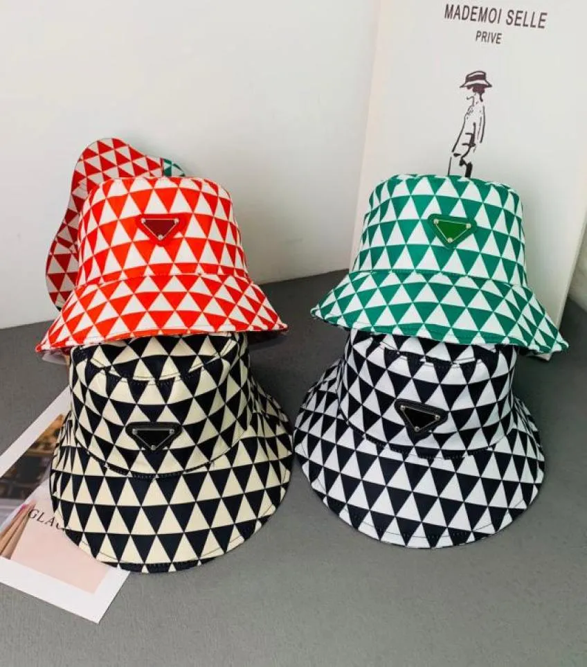 Mulheres moda designer balde chapéus outono inverno algodão triângulo carta gorro casal esportes ao ar livre xadrez bonnet4560911