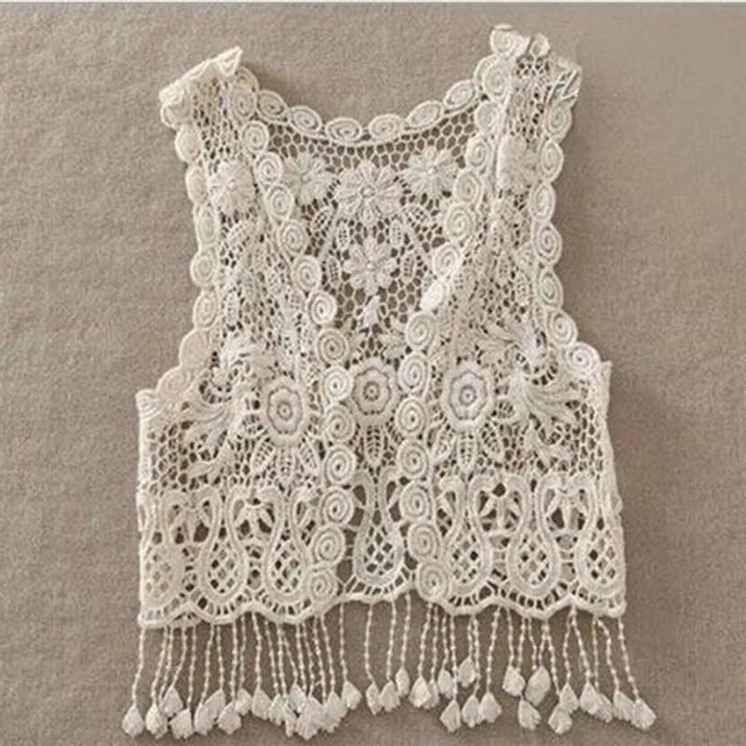 Cover-Ups Summer Toddler Kids Baby Girls Crochet Lace Hollow Cardigan Tops Vest Tassels Cover Up Waistcoat Swimwear Beachwear Saro176U