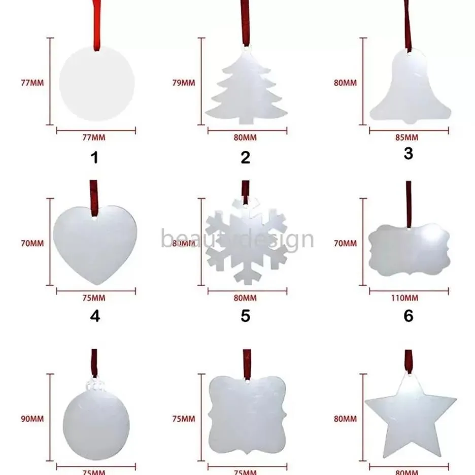 Natal sublimação em branco ornamento dupla face árvore de natal pingente multi forma placa de alumínio metal pendurado tag feriados decorati244a