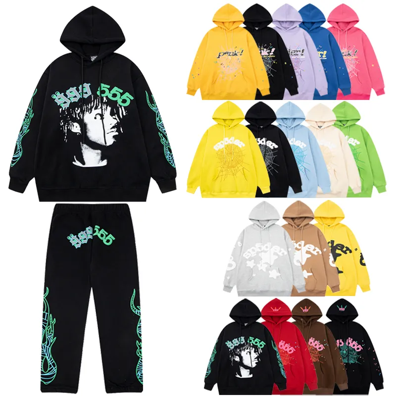 Top Qualité Sp5der Sweat à capuche Young Thug 555555 Sweat à capuche Sweat-shirt Femme Pull Hip Hop Survêtement Ladys Jumper Pantalon Ensemble Sweats à capuche surdimensionnés