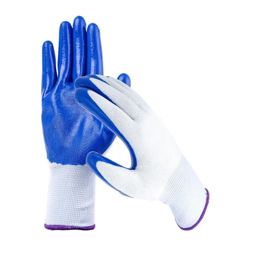 Guantes de hombre sitio de protección laboral trabajo resistente al desgaste antideslizante impermeable goma línea blanca guantes entero246L