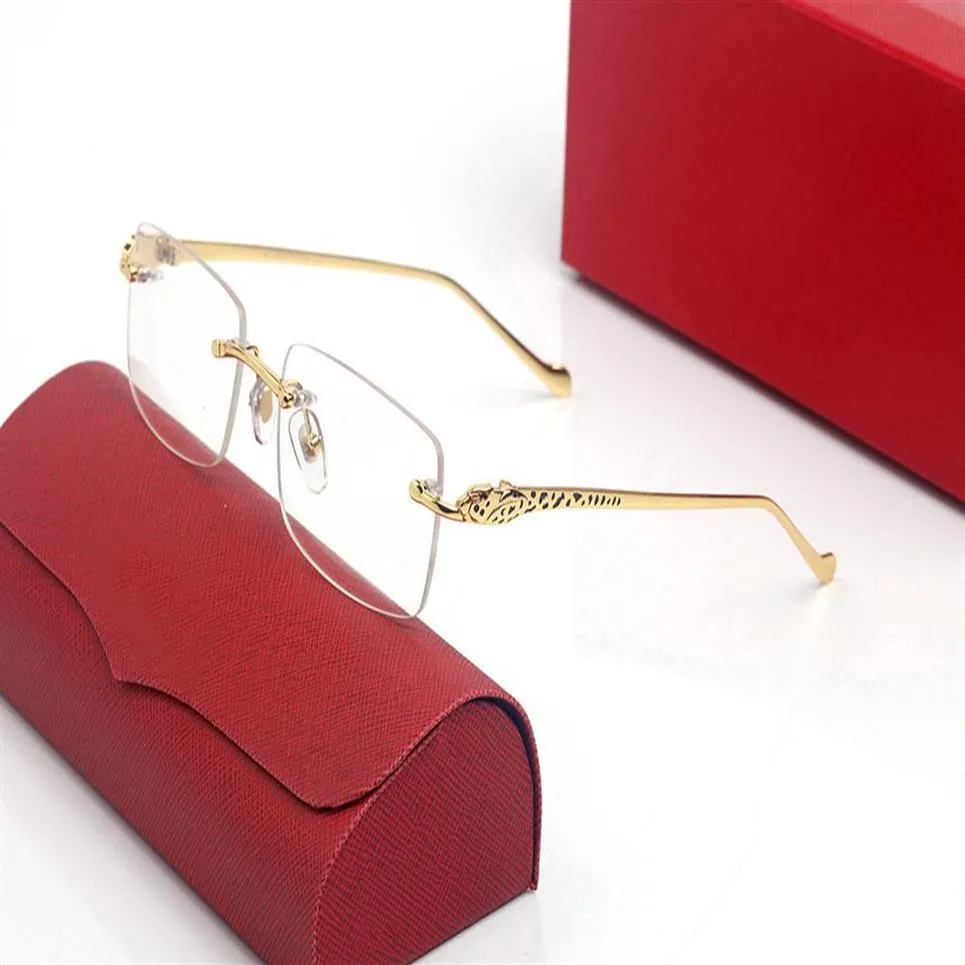 Designer-Panther-Sonnenbrille für Herren, rahmenlos, rechteckige Form, fortschrittliche Damenbrille, Metall-Leopard-Punktlackierverfahren, Brillengestelle 237h
