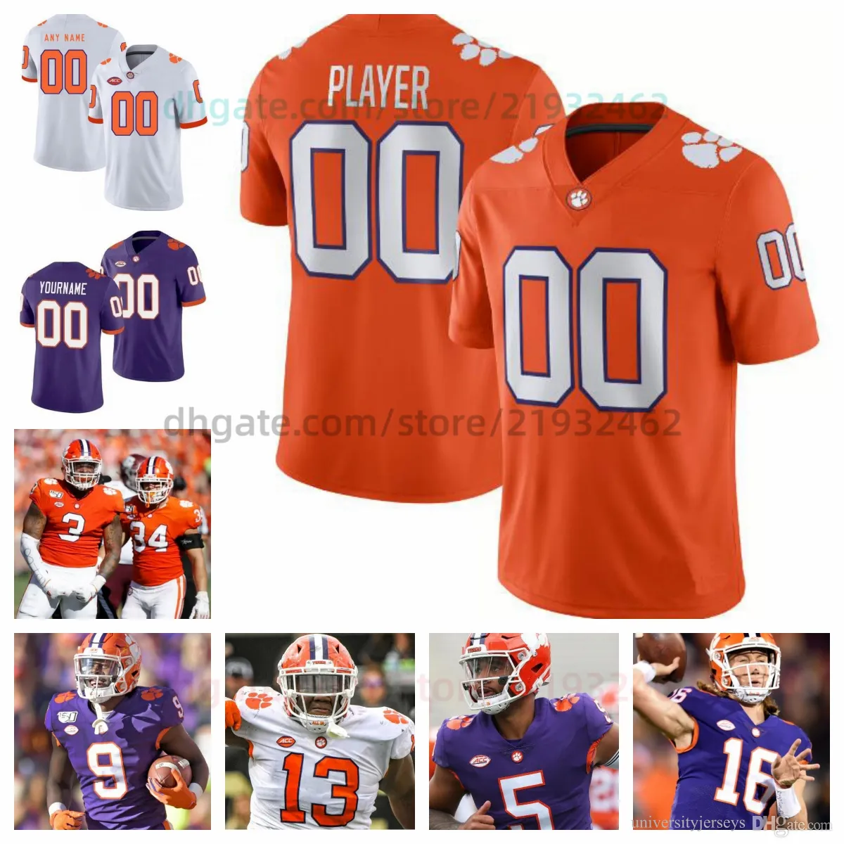 Personnalisé Clemson Tigers 54 Jeremiah Trotter Jr. Jersey College Football cousu n'importe quel nom n'importe quel numéro Hommes Femmes Jeunes tous agités Jay Haynes Williams Nate Wiggins