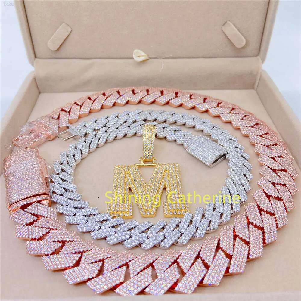 20mm Icy Cuban Chain Necklace Women Men Rose Gold Plated Hip Hop Jewelry Vvs Moissanite Cuban Necklace