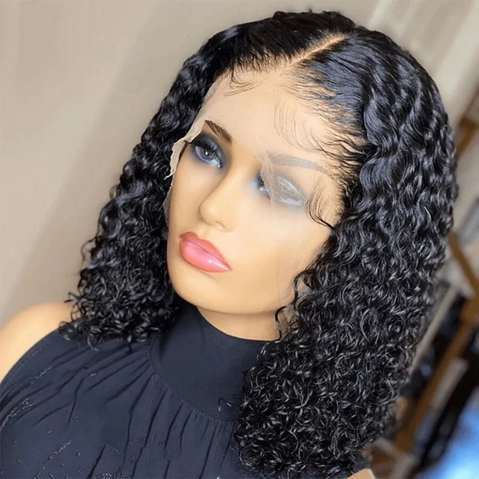 Jerry Curl Short Pixie Bob Wigs Human Hair Water Wave Curly Wigs Billiga peruk 13x1 Transparent HD spets peruk förpluckade hårfäste peruker för svarta kvinnor 150%