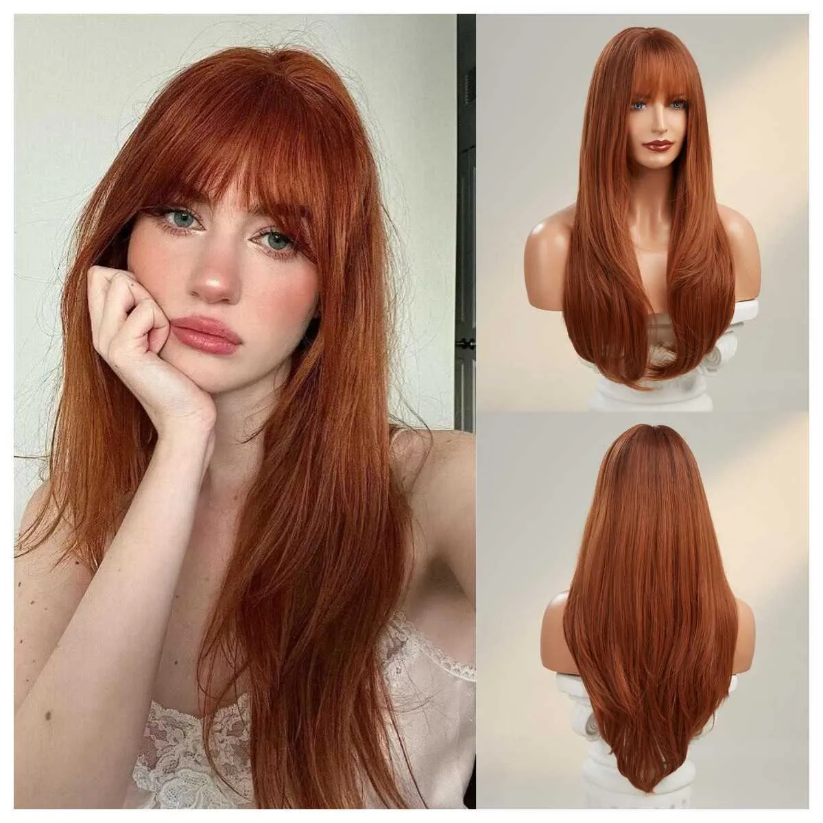 Orange Brown Big Wave Long Curly Hair Wig Full Headset Wigs