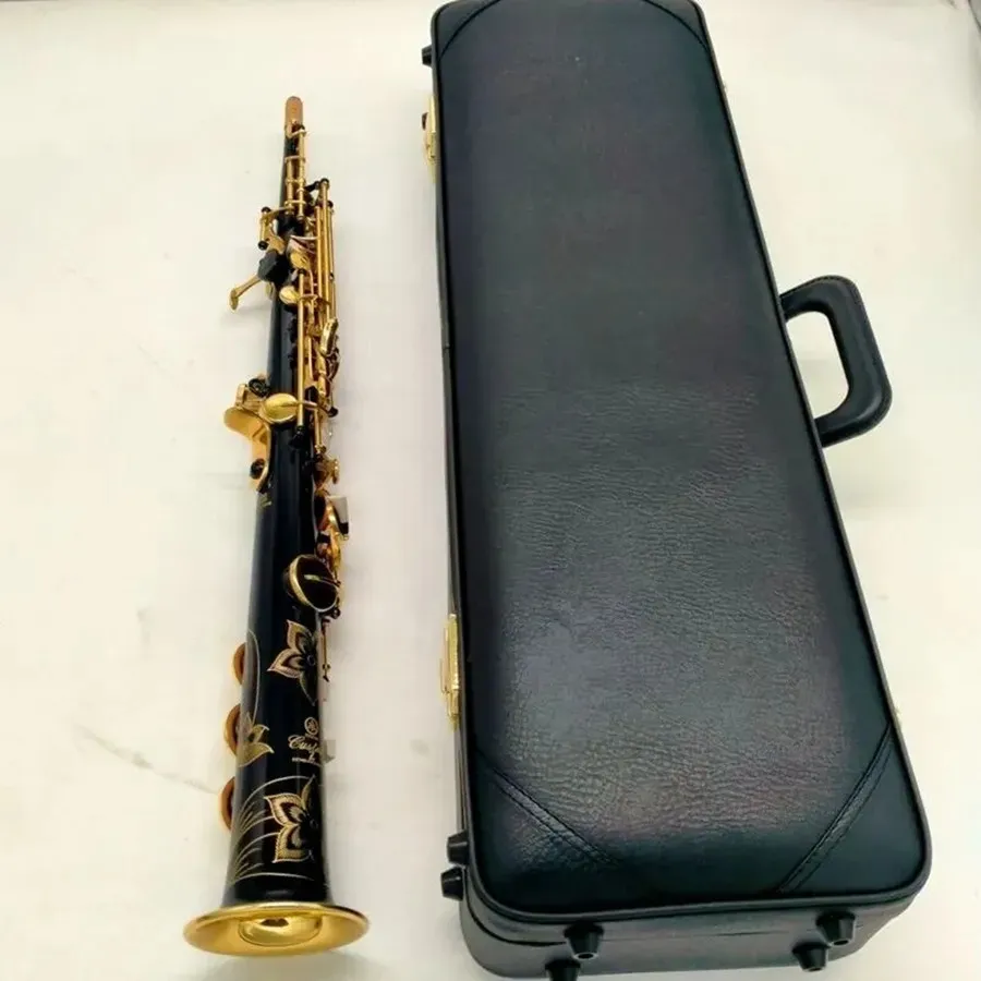 Saxofone soprano profissional reto, instrumentos musicais japoneses com estojo, bb b, afinação plana, sax preto