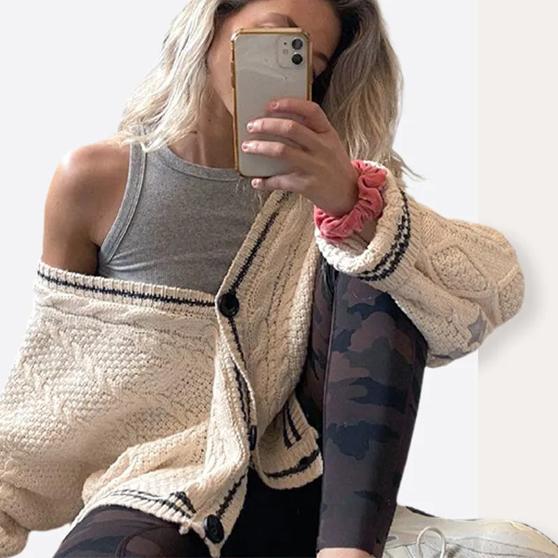 DHgate Womens Chunky Cable Knit Sweater Cardigan with Embroidered Stars Cozy Button Up Cardigan for Cold Weather Apparel