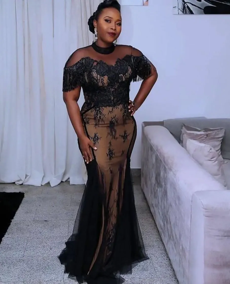 Black Lace Evening Dress Trumpet Mermaid Prom Gown Beaded Applique Tulle  Lace High Neck Sleeveless Plus Size from Dhgate Evening Dresses - price  125.63