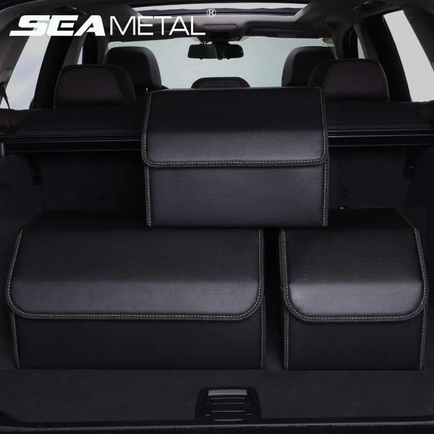 Organizador de autos de automóvil Caja de almacenamiento de PU Organizadores de cuero Auto bolsas de almacenamiento de troncal plegable para accesorios de SUV de sedán de vehículo LJ2284C