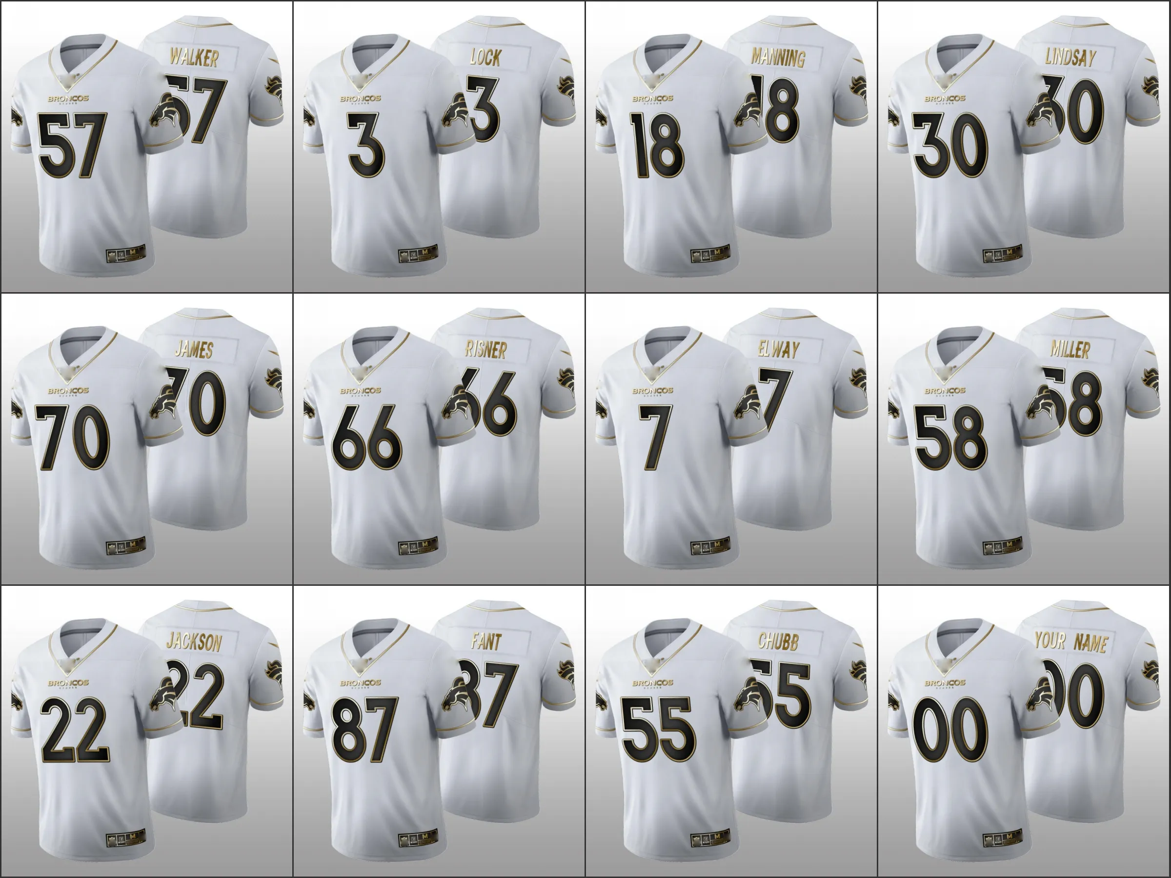 Denver'broncos''men 3 Drew Lock 30 Phillip Lindsay 58 Von Miller Custom Women Youth 100th White Golden Edition Jersey