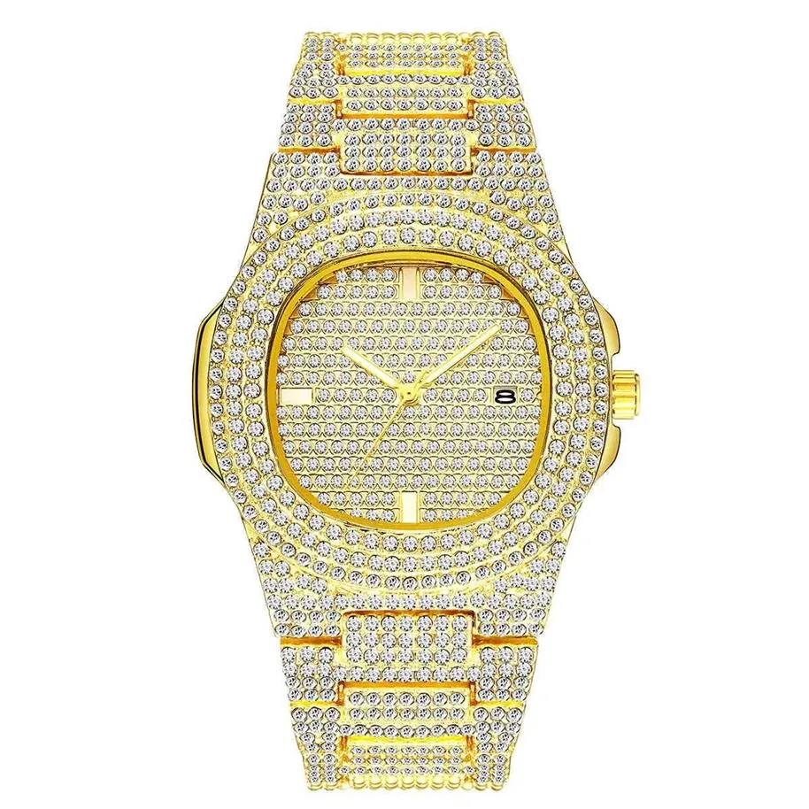 Mode Hommes Femmes Montre Diamant Glacé Designer Montres 18K Or En Acier Inoxydable Mouvement À Quartz Mâle Femelle Cadeau Bling Braceletwat2660