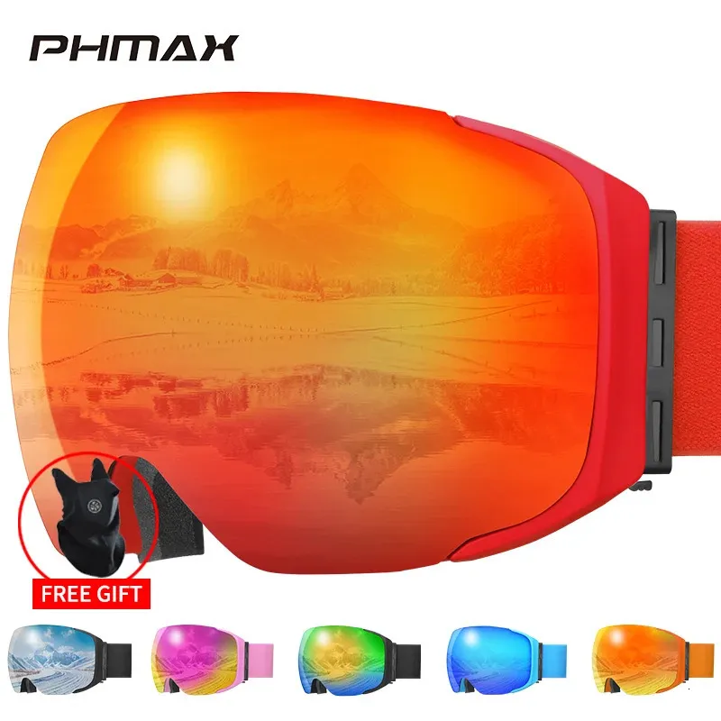 Лыжные очки PHMAX Лыжные очки UV400 Противотуманные очки Магнитные линзы Женщины Мужчины Спорт на открытом воздухе Горный сноуборд Большие снежные очки с маской 231208