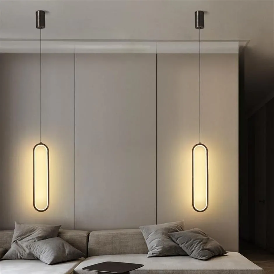 Modern Minimalist Copper Pendant Lamp med lång tråd dimbar led tak hängande ljus för sovrummet sovrum vardagsrumslamp224a