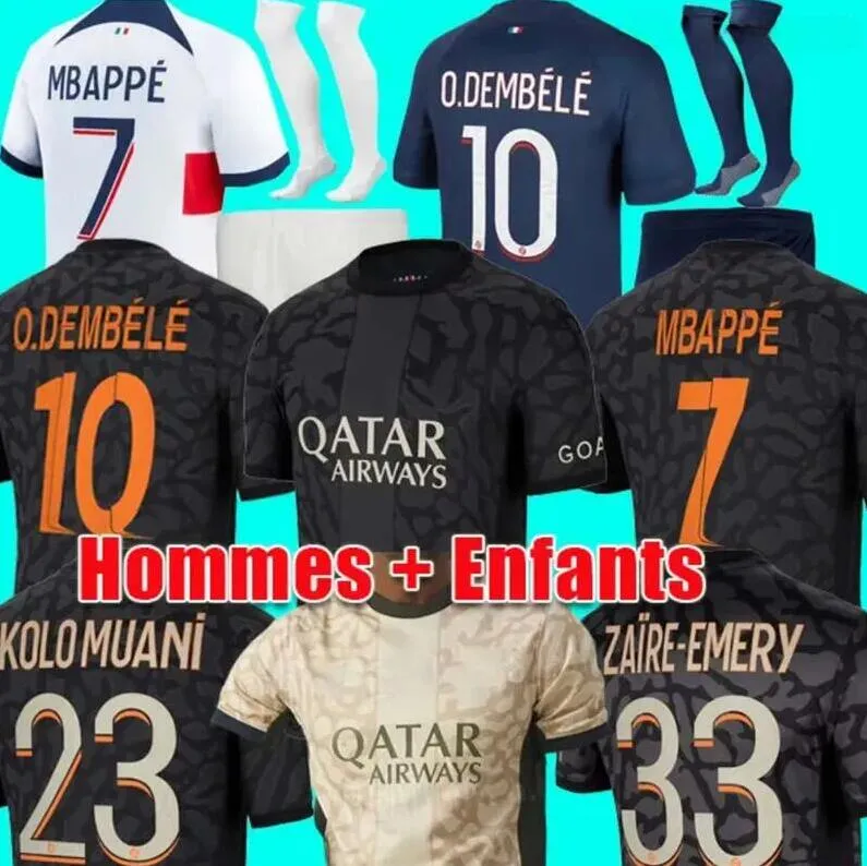 23 24 Hakimi Soccer Jerseys Sergio Ramos Verratti Danilo SanchesMBAppesMaillots Shird Men Kitセット均一なEnfants PSGESフットボールキッズジャージ