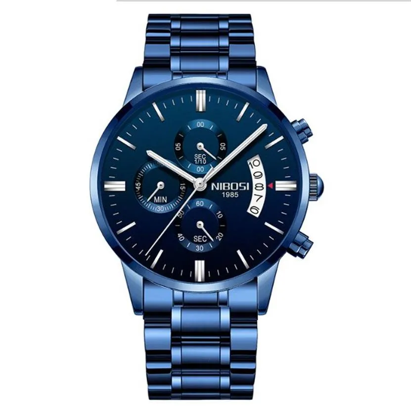 Nibosi Brand Quartz Chronograph Mens Watches Stainless Steel Band Fashion Trendy Watch Luminous Date Life Waterproofwatches257L