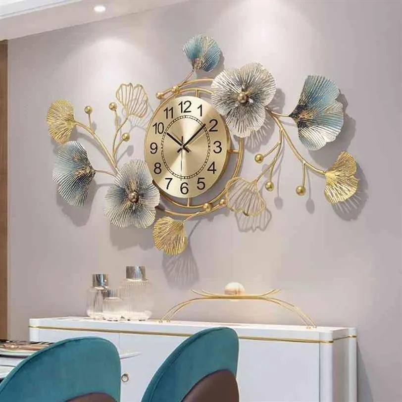 Metalowa ściana cyfrowa zegar 3D zegar ścienny Strona główna Nowa chińska ginkgo biloba zegar ścienny nowoczesny design dekoracja salonu 2104246W