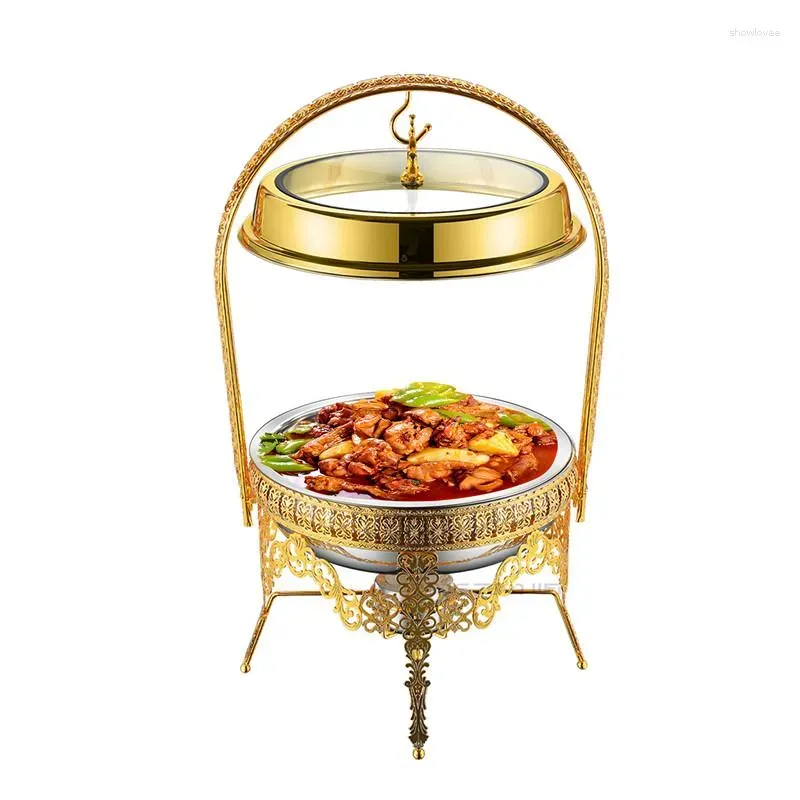 Conjuntos de louça 9l ouro pendurado tampa articulada chafing prato buffet conjunto para catering despeje pratos de luxo de aço inoxidável 12 ll