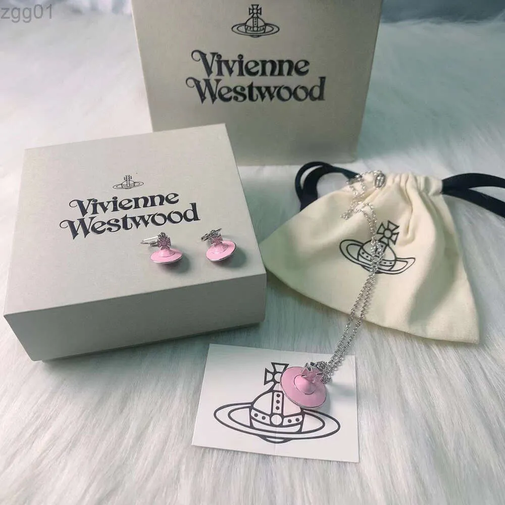 Designer Viviene Westwoods Ny Viviennewestwood Western Empress Dowager Pink Earth Planet Orb Necklace Girl Sweet Cool Girl Planet Ufo Necklace Earring Set