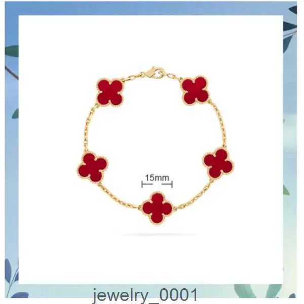 Clásico 4/cuatro hojas trébol pulsera de diseño blanco rojo azul ágata concha madre de perla pulseras con dijes chapado en oro boda mujer moda JSDL