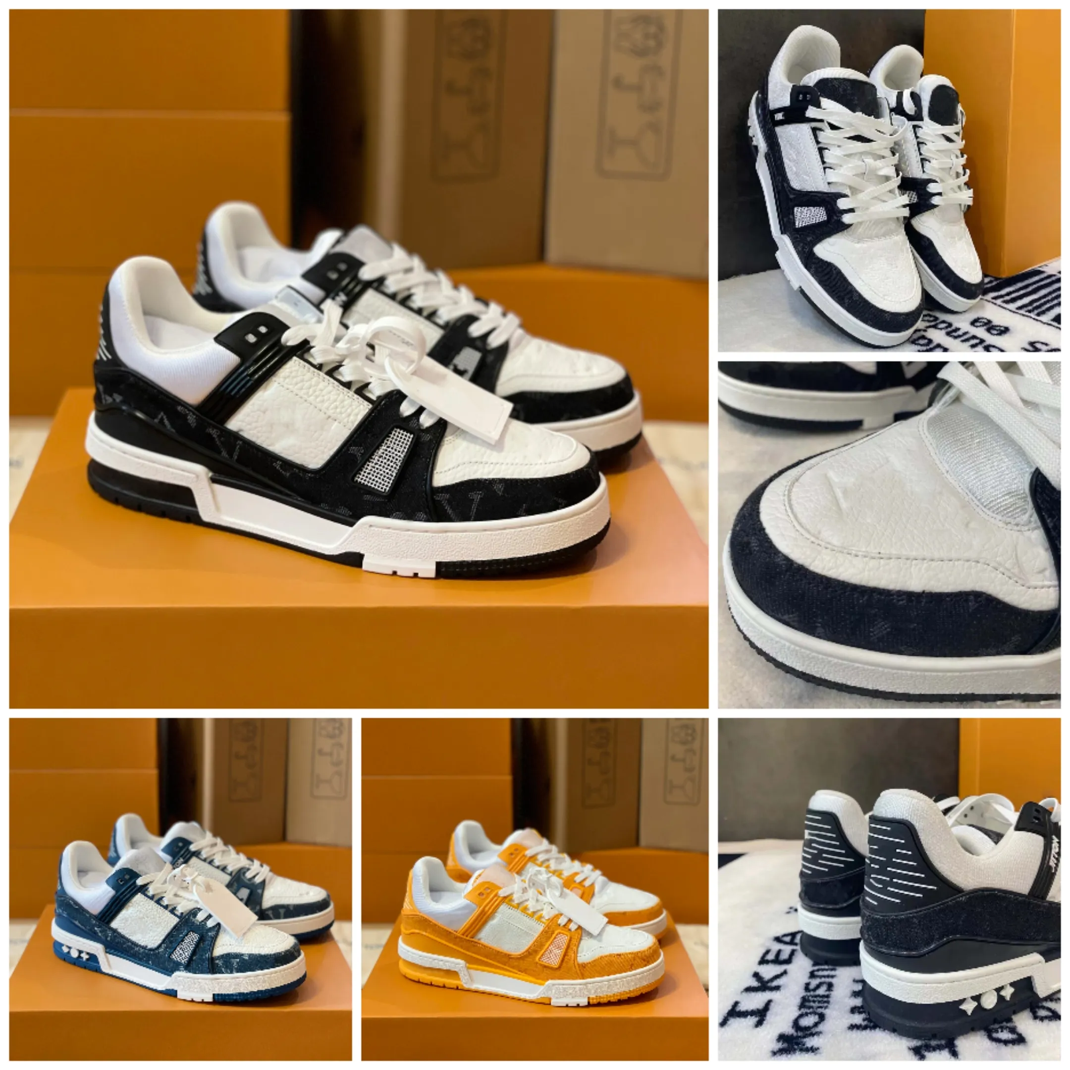 Leather Casual Sneakers Trainers Platform Sports Shoes for Men and Women Lace Up Breathable Comfortable Round Toe Embossed Print 36 45