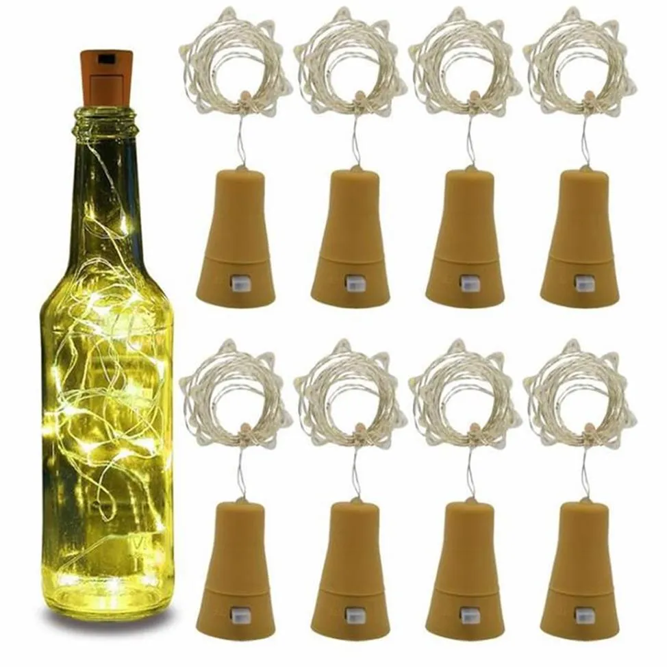 Cordes LED solaire alimenté bouteille de vin liège Festival guirlande lumineuse extérieure lumières fée 1M 2M en forme de fil de cuivre StringLED228V