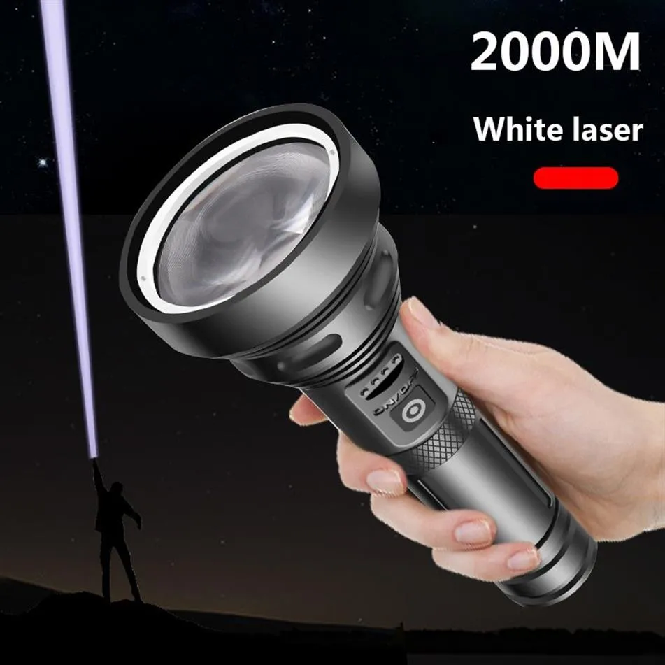 2000 Meter 20 000 000LM Powerful White Laser Led Flashlight Zoomable Torch Hard Light Self Defense 18650 26650 Battery Lantern2480