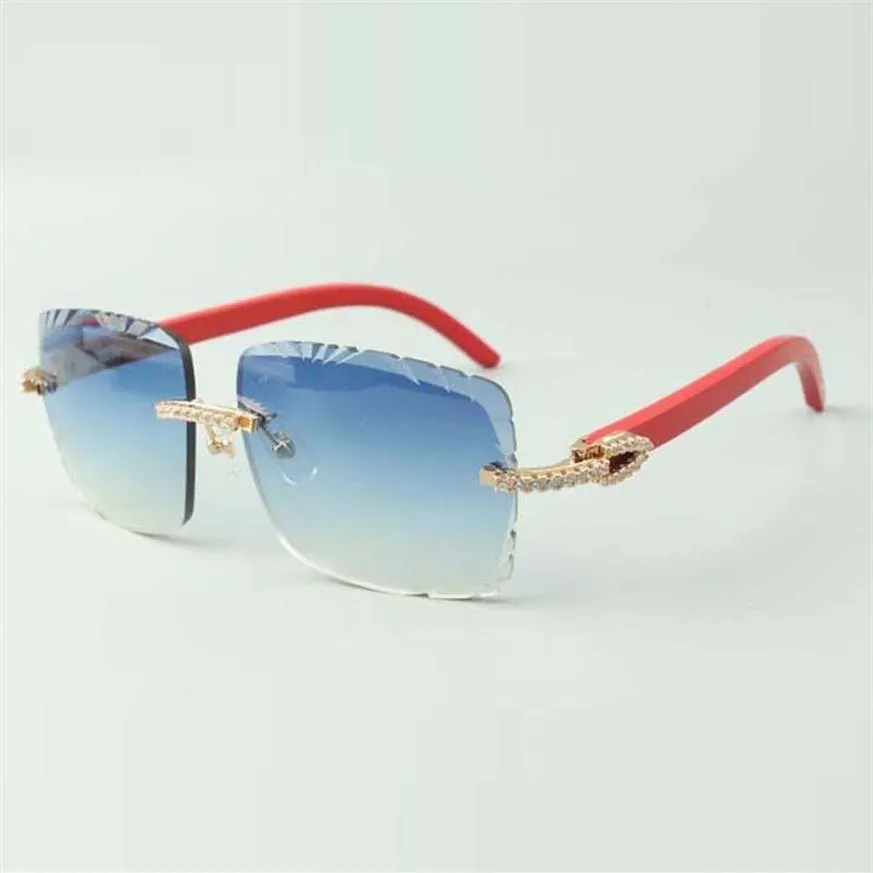 Gafas de sol medianas con diamantes 3524020 con patillas de madera rojas y lentes con cortes de 58 mm2212