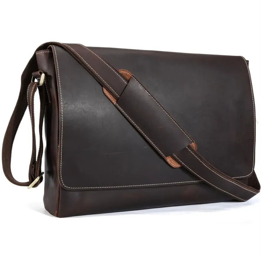 Ręcznie robione oryginalne skórzane 15 -calowe laptopa torba Messenger Men Simple Vintage Style Cross Body Body Teksage Duże torba 1153260G