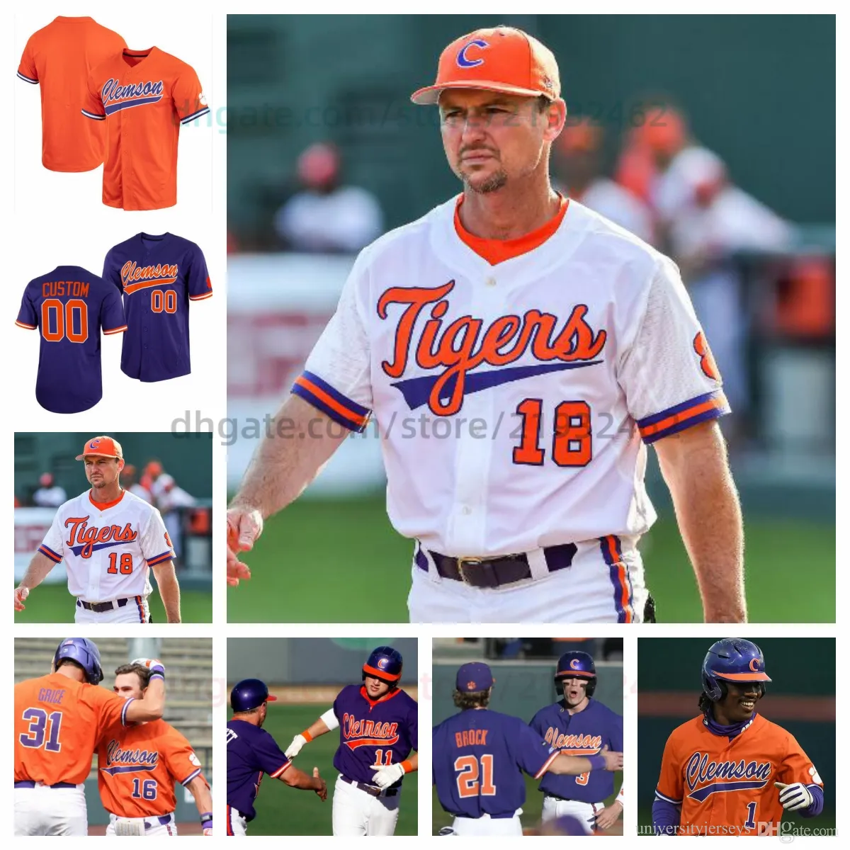 Custom Clemson Tigers Lleyton Lackey baseball jerseys Jacob Jarrell Tristan Smith Nathan Dvorsky Jacob McGovern Will Taylor Jarren Purify Jay Dillard Andrew Ciufo