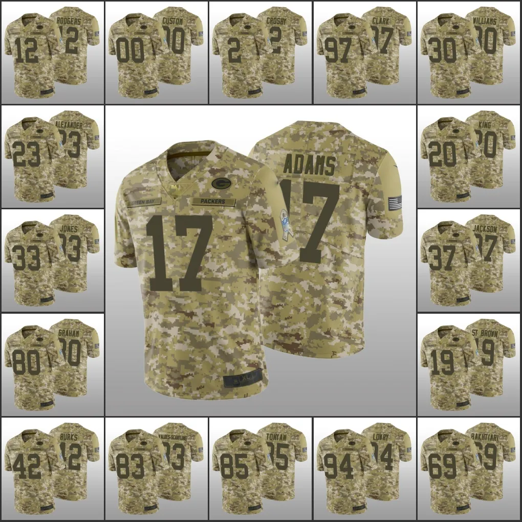 Green Bay''Packers''Men 12 Aaron Rodgers 33 Aaron Jones 2 Crosby Custom Women Youth Camo Salute to Service Limited Jersey